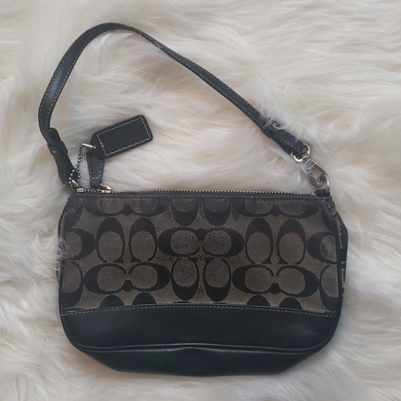 Coach | Bags | Coach Distressed Black And White Logo Shoulder Bag ...